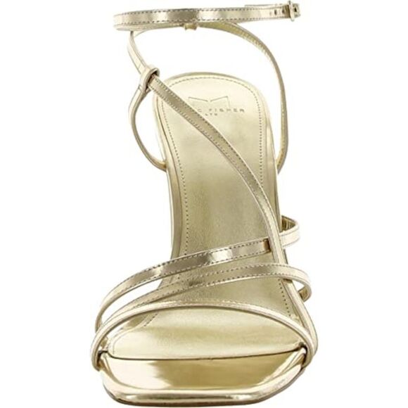 MARC FISHER Womens Gold Edalyn Square Toe Block Heel Leather Heeled Sandal 6.5 M - Picture 2 of 4